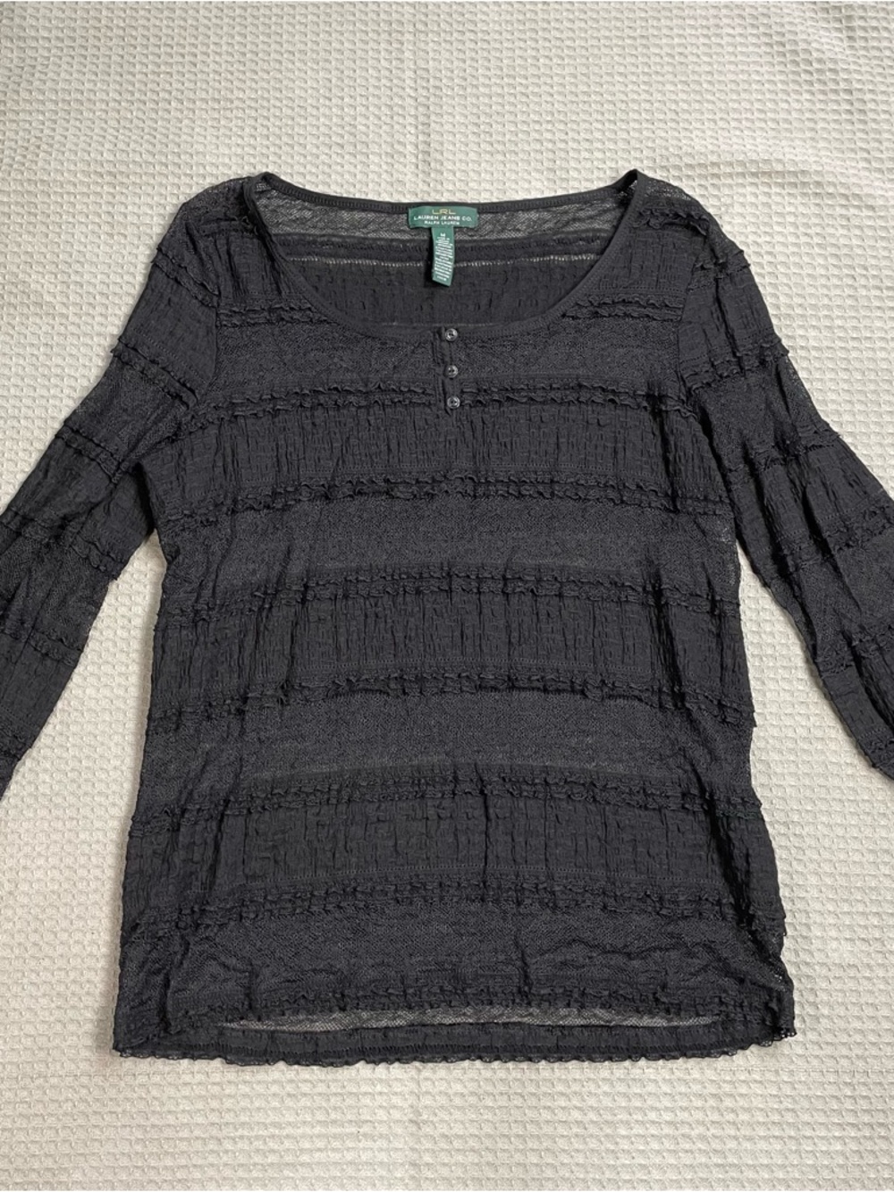 Lauren Ralph Lauren Sheer Black Lace Mesh Blouse Medium Whimsigoth Romantic